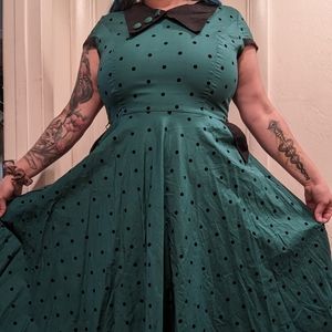 Hell bunny green polkadot swing dress